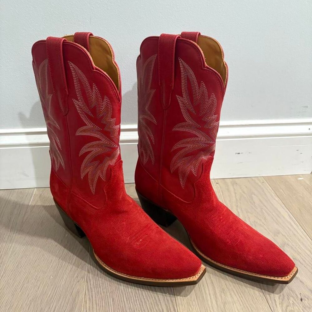 Tecovas Sadie barn Red Suede Cowboy Boots size 10.5